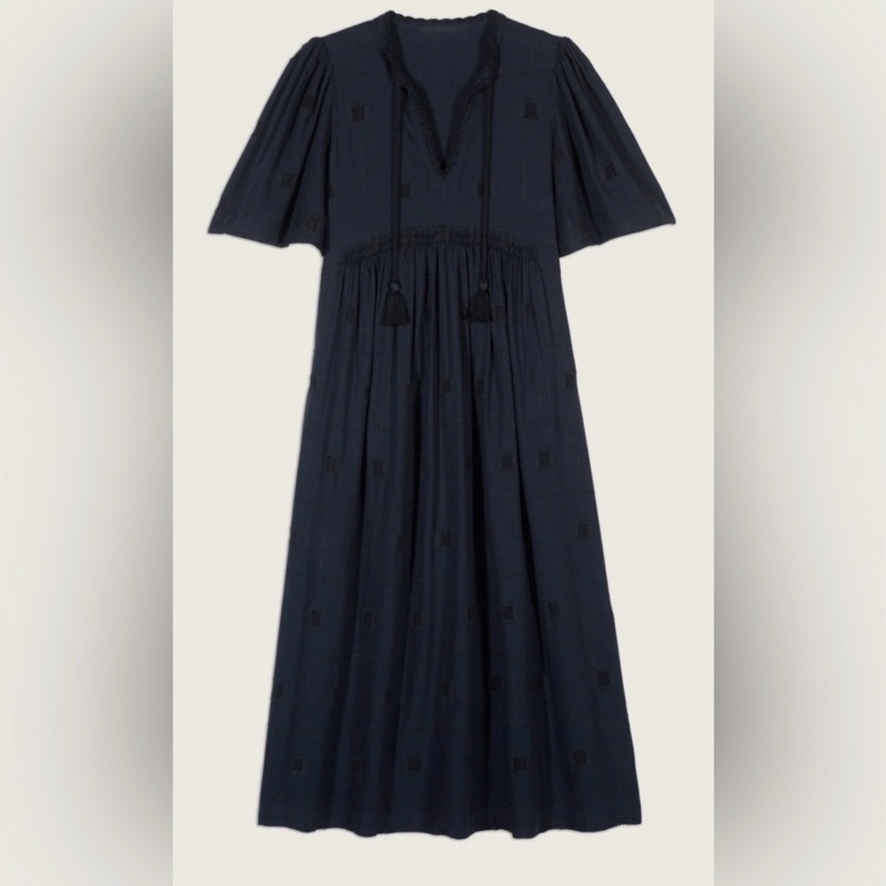 BA&SH Paris Romy Black Eyelet Midi Dress XS
